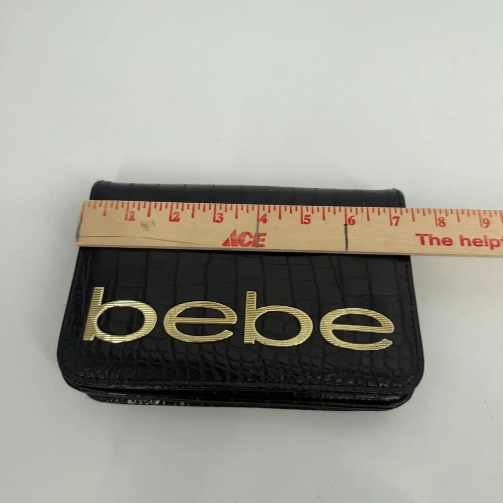 Bebe Fabiola Stamped Crocodile Crossbody Mini Handbag Y2k Clutch 90s Black Gold